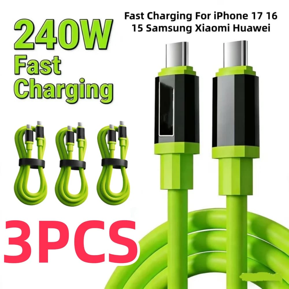 Cavo di ricarica super veloce da USB-C a USB-C da 240W (3/1 pezzi), cavo USB universale ad alta potenza 6A per iPhone e Samsung