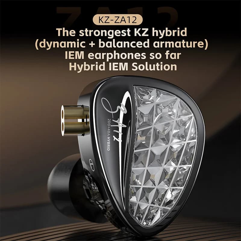 KZ ZA12 2DD + 4BA Hybrid Headphones with 4-phase tuner switch Cable for silver plated earphones from 0.75 mm Headset with headset