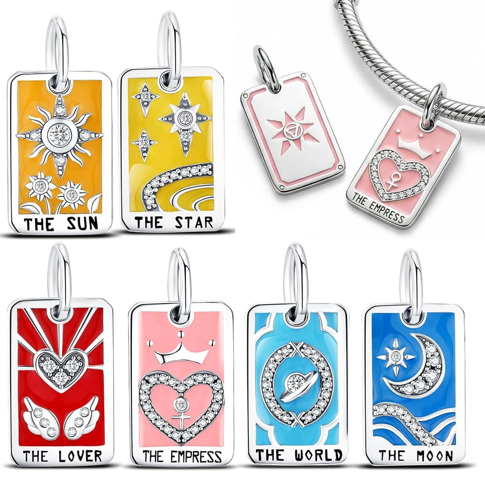 Collezione di carte dei tarocchi con ciondolo in argento sterling 925 che borda il braccialetto originale Gioielli di moda da donna per l'uso quotidiano Regalo di festa
