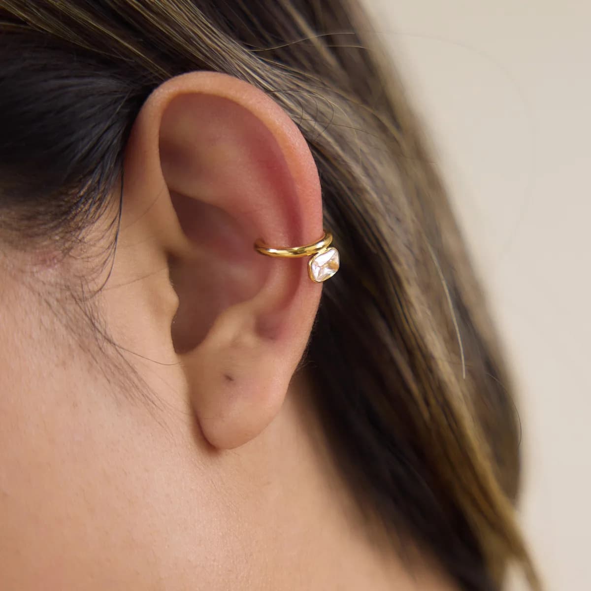 Waterproof Stainless Steel Piercing for Cartilage Earclips 18K Gold Plated Mini Square CZ Zircon Ear Cuffs Punk Hip-hop Jewelry