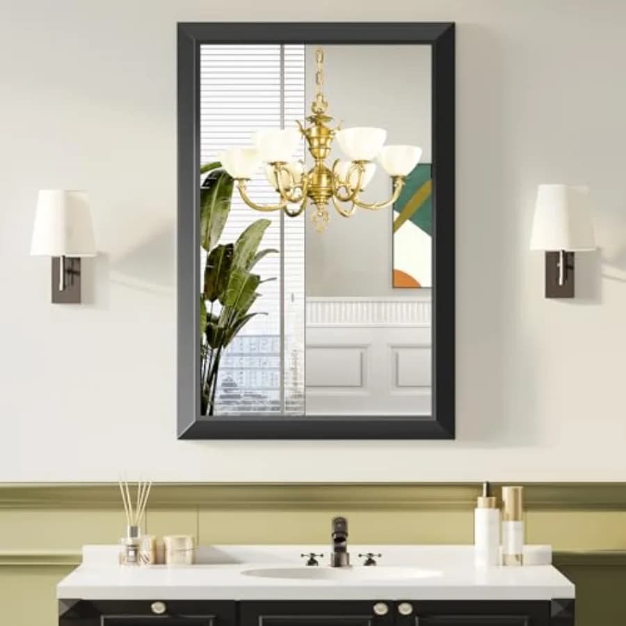 Specchio da Bagno per Sopra il Lavabo 24x36 Pollici, Cornice in Metallo Spesso Antiruggine, Specchio Decorativo da Parete Rettangolare con Vetro Temperato HD