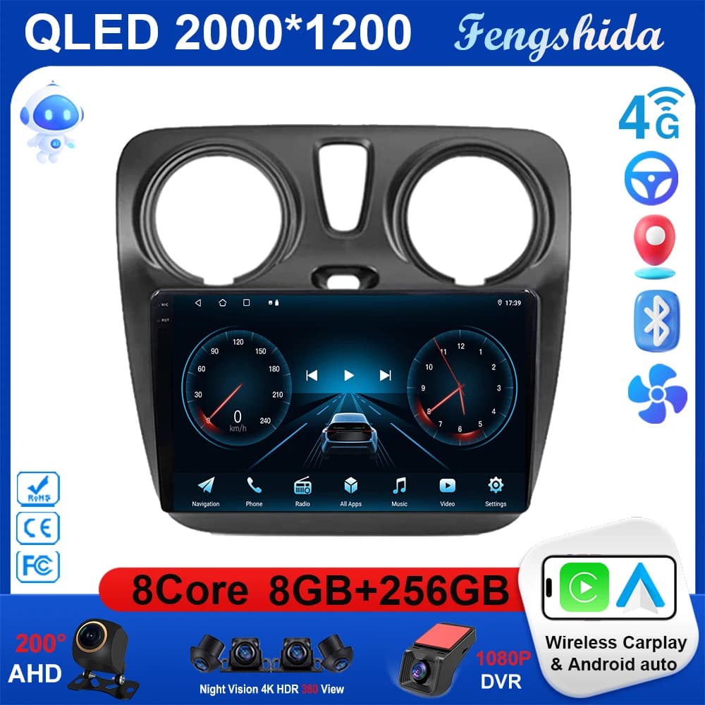 Android 15 Autoradio Per Renault Lodgy Dacia Dokker 2012 2013 - 2021 Autoradio Auto Carplay WIFI + 4G Multimedia DSP Lettore Stereo