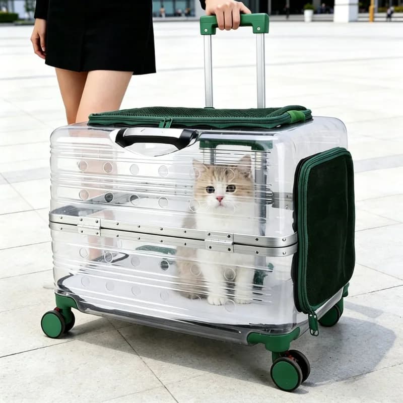 Transparent Pet Trolley Luggage Wheeled Cat Carrier Travel Outdoor Cats Dogs Carriers Breathable Large Space Pets Trip Case