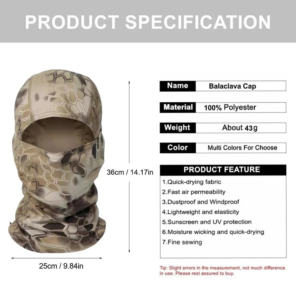 Breathable Camo Balaclava Headwear for Men, Outdoor Cycling Face Mask Neck Warmer Helmet Inner Cap Sports Headband