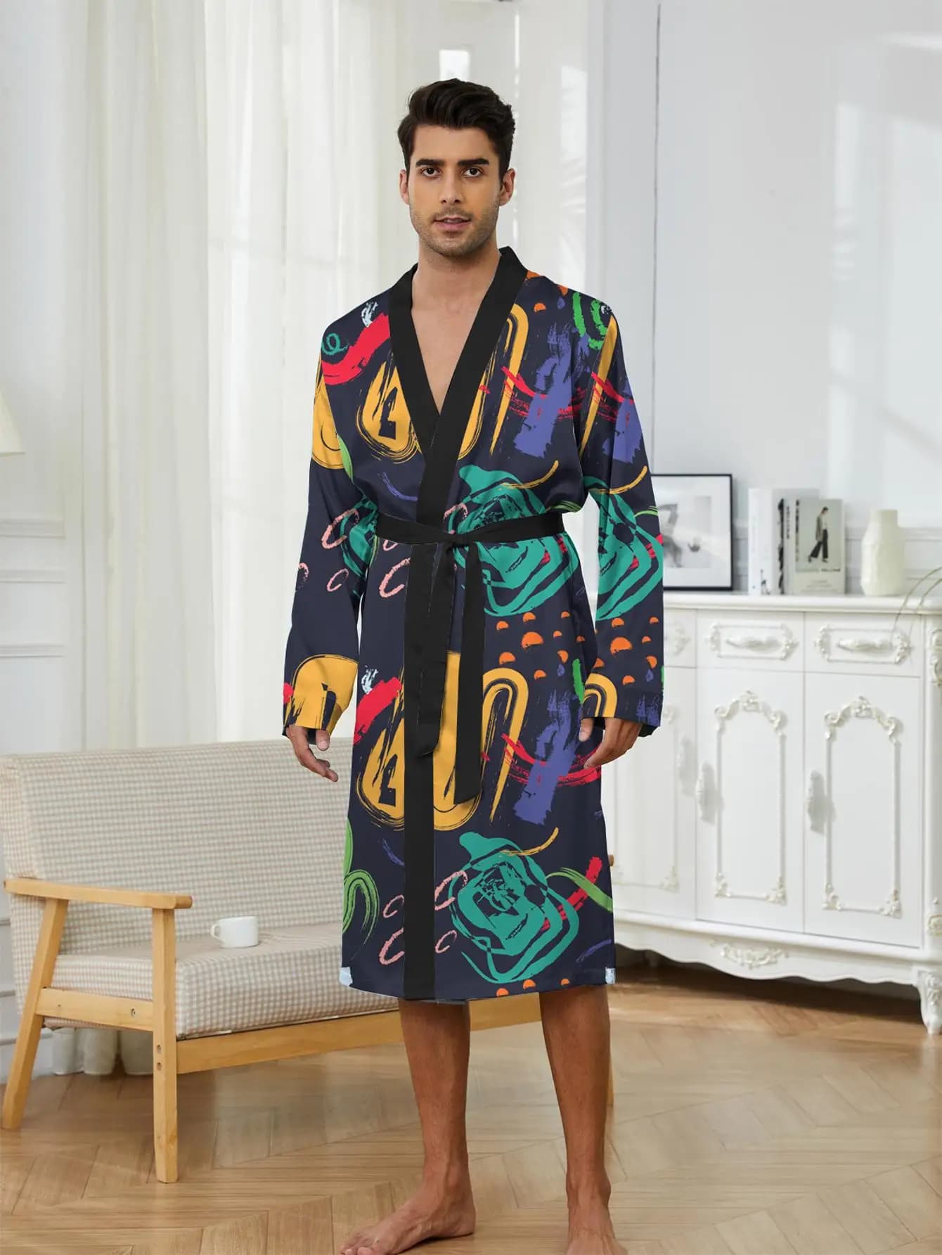 1pcs Men's Robes 2026 Spring/Summer Bathrobe man Sleepwear Breathable Robe man Sleepwear Graphic 3D Printed Bathrobe