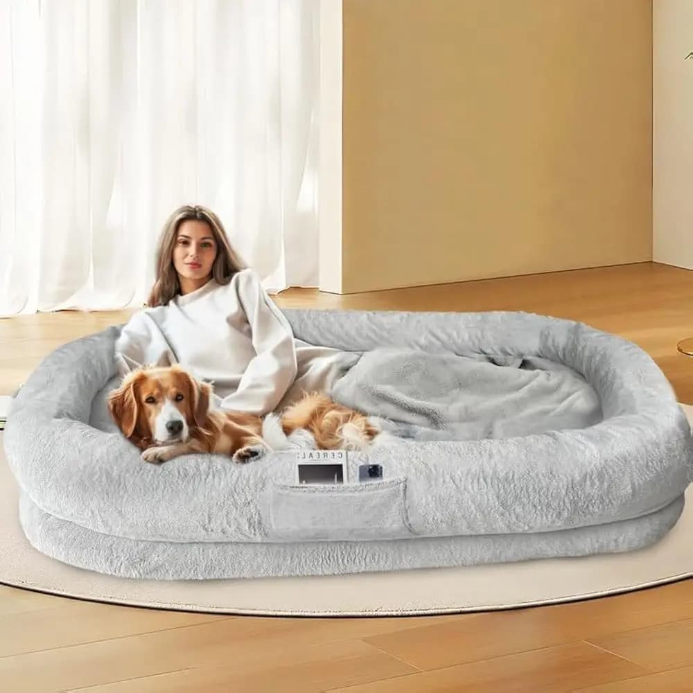 Letto per cani umani per adulti - Letto per cani ortopedico XL con memory foam e rivestimento in pelliccia sintetica - 71" X47" L X12 H - Ultimate Comfort per Yo