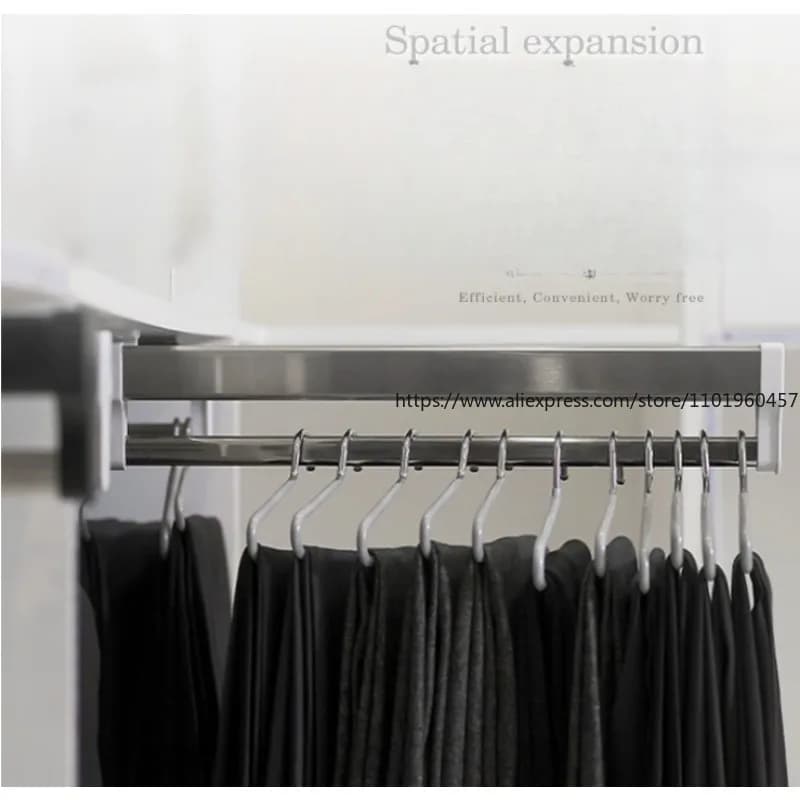 Pull-Out Closet Valet Rod Wardrobe Clothing Rail Top Mount Wardrobe Hanger Rack Bar Ball Bearing Slide Clothes Holder