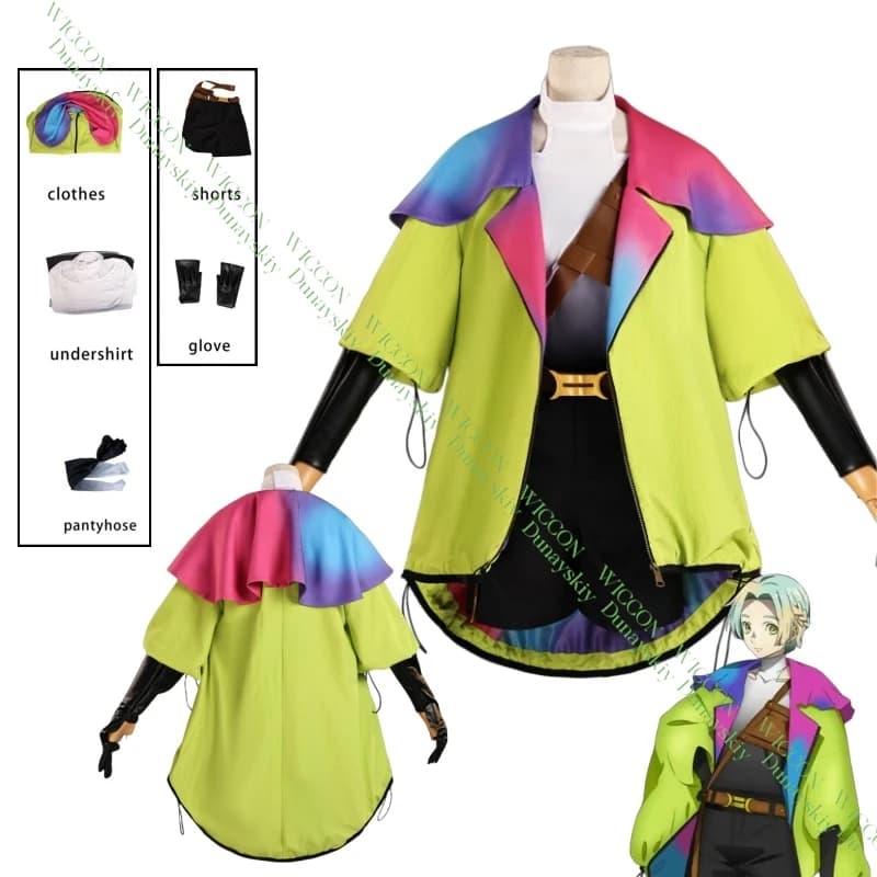 Halloween Christmas Gnosia Yuri Cosplay Full Set Wig Green Jacket Shorts Women Anime Game Roleplay Expo New Costume