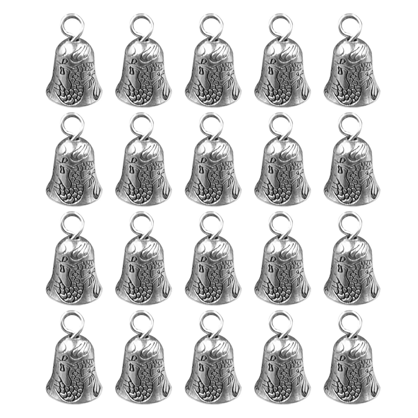 25Pcs Vintage Tibetan Silver Alloy Bell Pendants Christmas Tree Hanging Charms Festive Jingle Bell Ornaments DIY Craft Supplies