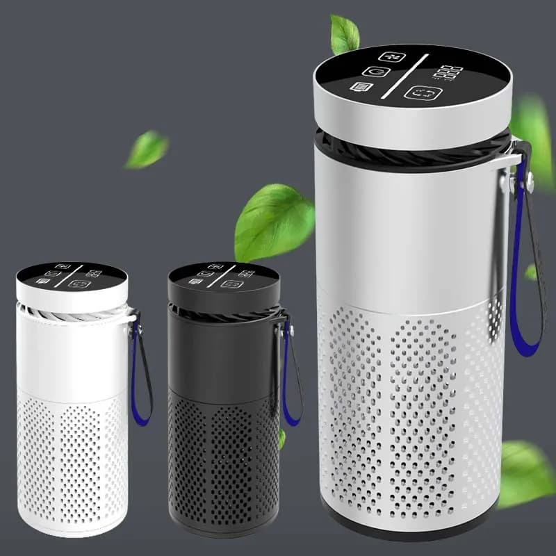 Purificatore d'Aria Portatile per Auto con Touchscreen Intelligente, Filtro HEPA, Funzioni di Ioni Negativi, Ultravioletti e Ozono, Nuove Caratteristiche di Ricarica