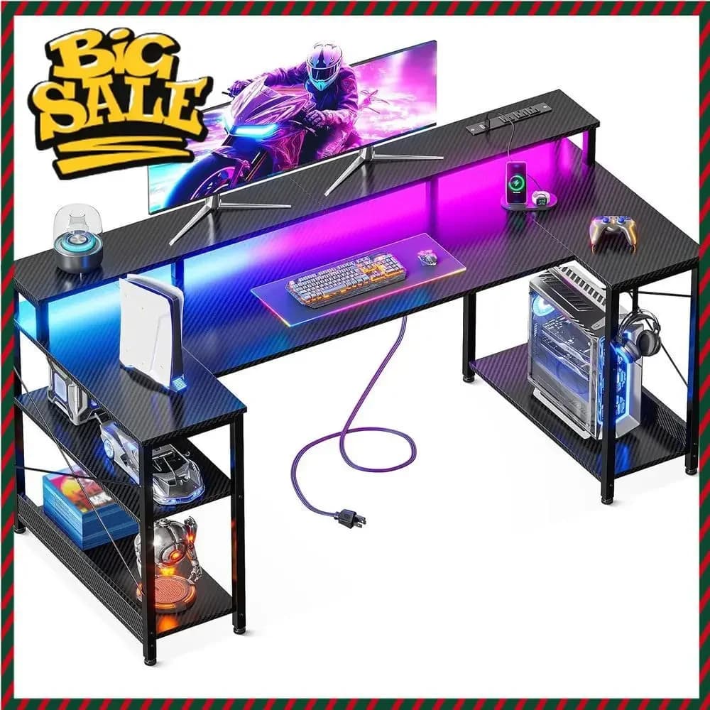 BestsellerBestseller55 LED-lit U-Shape Gaming Desk with Power Outlet, Monitor Stand, and Storage for PC Gaming and Home Office i