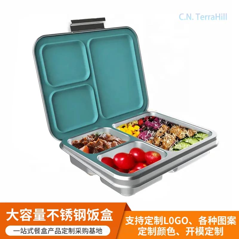Food Grade 304 Stainless Steel Insulated Lunch Box with Lid and Buckle for Students and Office Workers Portable Bento Container