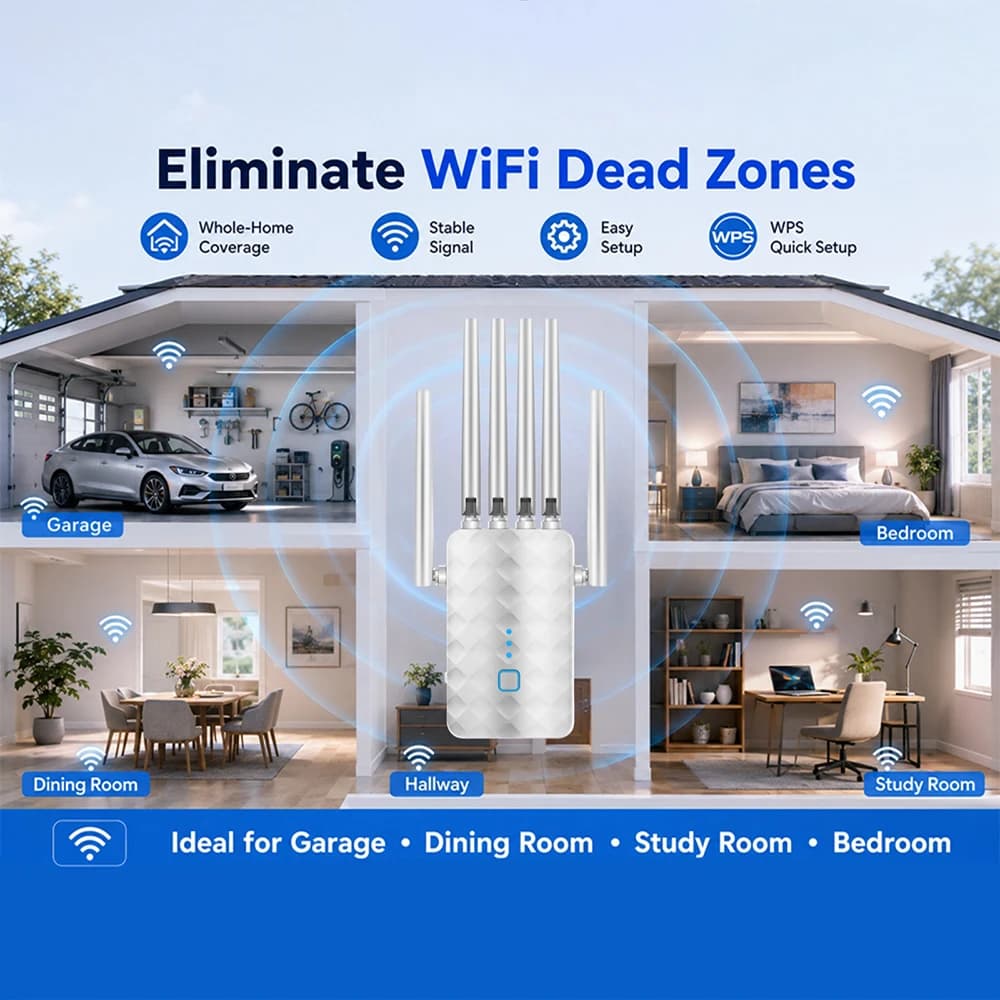 Best Long Range Wifi Extender Amplifier 4G Wi-FI Long Distance 2.4G 300mbps Wireless 6Antennas WIFI Repeater WIFI Signal Booster