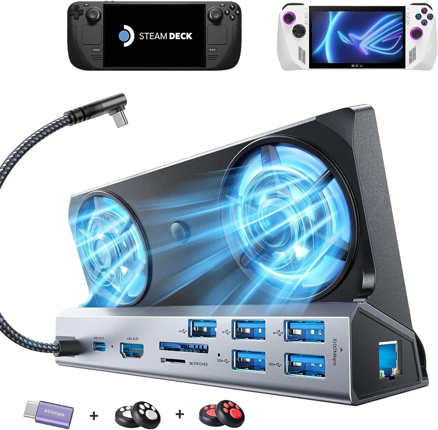 Legion Go Dock, docking station Legion Go 13 in 1 con 5 USB 3.0 e 2.0, doppia ventola di raffreddamento, HDMI 4K a 60 Hz, ricarica da 100 W per Legion Go