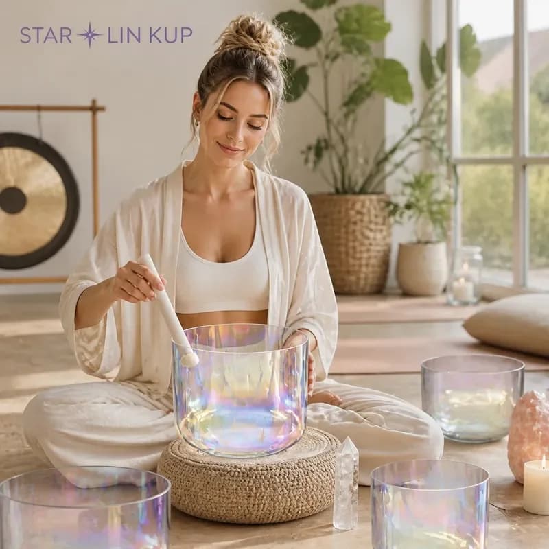 STAR LIN KUP Thickened Short Clear Aurora Crystal Singing Bowl High Quality Sound Healing Meditation Chakra Balance Yoga Tool