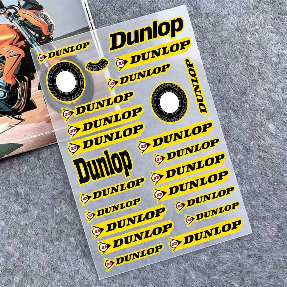 DUNLOP Reflective Stickers for Moto, Decalcomanie Waterproof Vinyl for Motorcycle Helmet, Tank Carbure and Bike