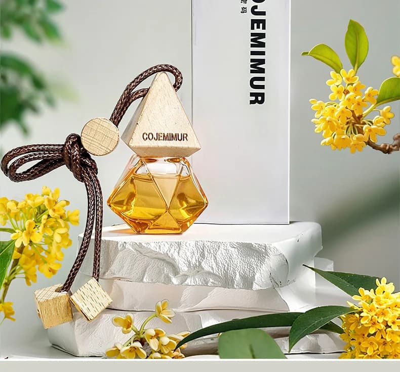 Diffusore di Aromi Sospeso in Legno Naturale e Vetro, Deodorante per Auto Senza Fiamma, Ciondolo Profumato per Oli Essenziali, Decorazione per la Casa