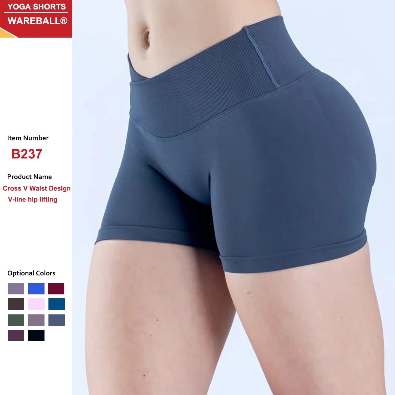 WAREBALL Pantaloncini Sportivi da Donna 3" Impact Shorts, Leggings Senza Cuciture per Fitness, Ciclismo, Palestra, Yoga, con Vita Incrociata e Effetto Scrunch Butt