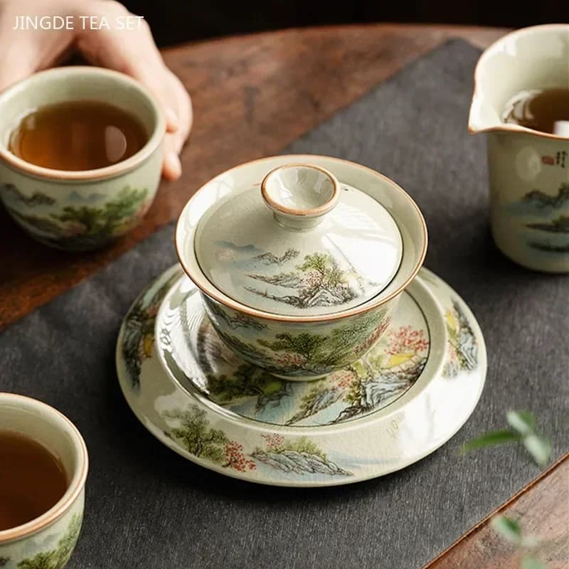 Squisite Ice Crack Glaze Ceramic Teacup Handmade Beauty Gaiwan Vintage Chinese Tea turen tazze da tè in porcellana di alta qualità