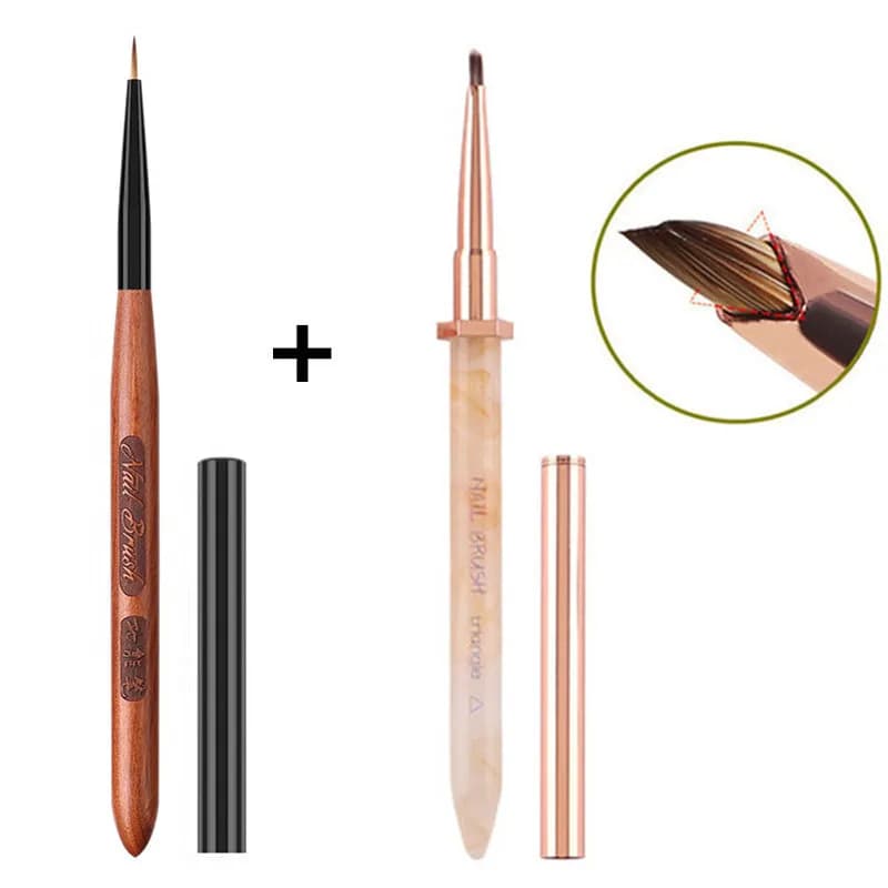 2PCS Round Wood Handle Triangular Art DIY Painting Brush Drawing Stripe Flower Painting Pen UV Gel Brush