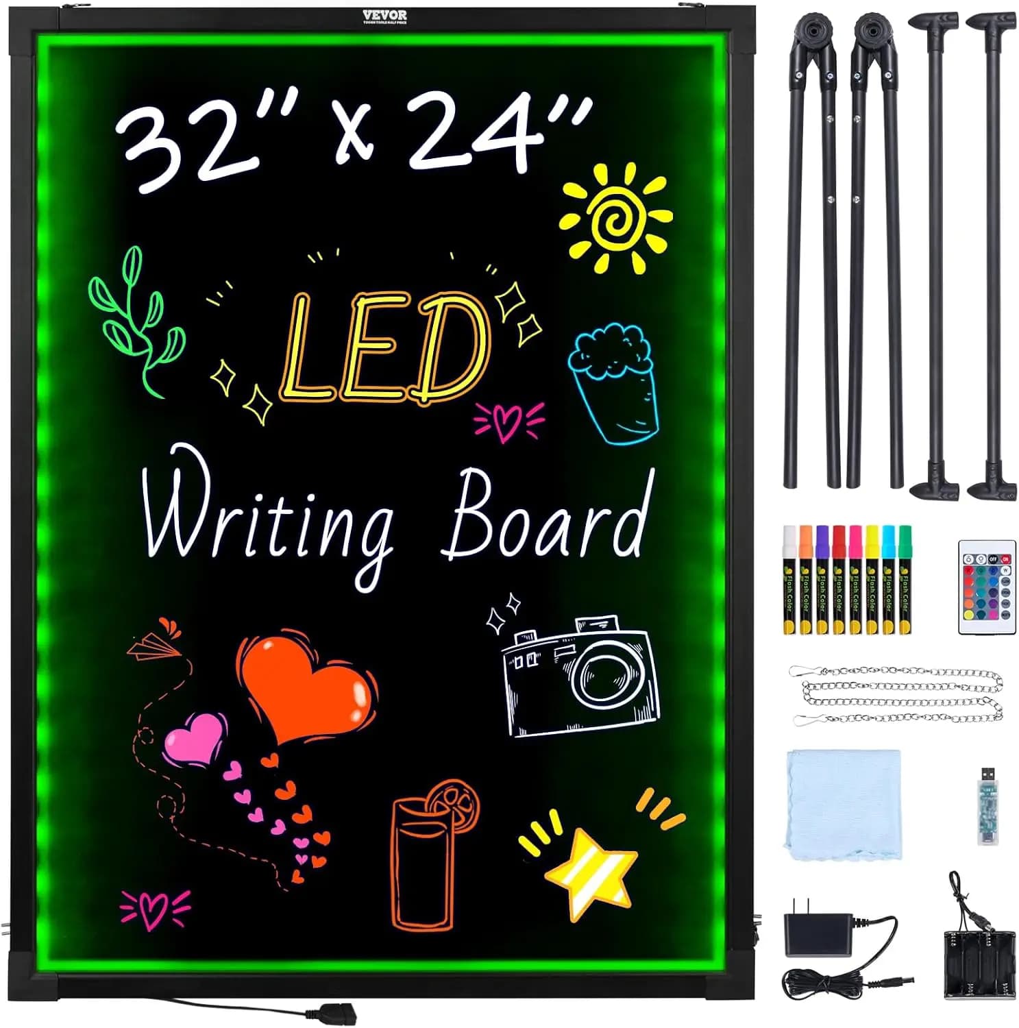 Lavagna Luminosa LED 32x24 Pollici con Effetto Neon, Lavagna Illuminata Cancellabile Include 8 Pennarelli e Telecomando