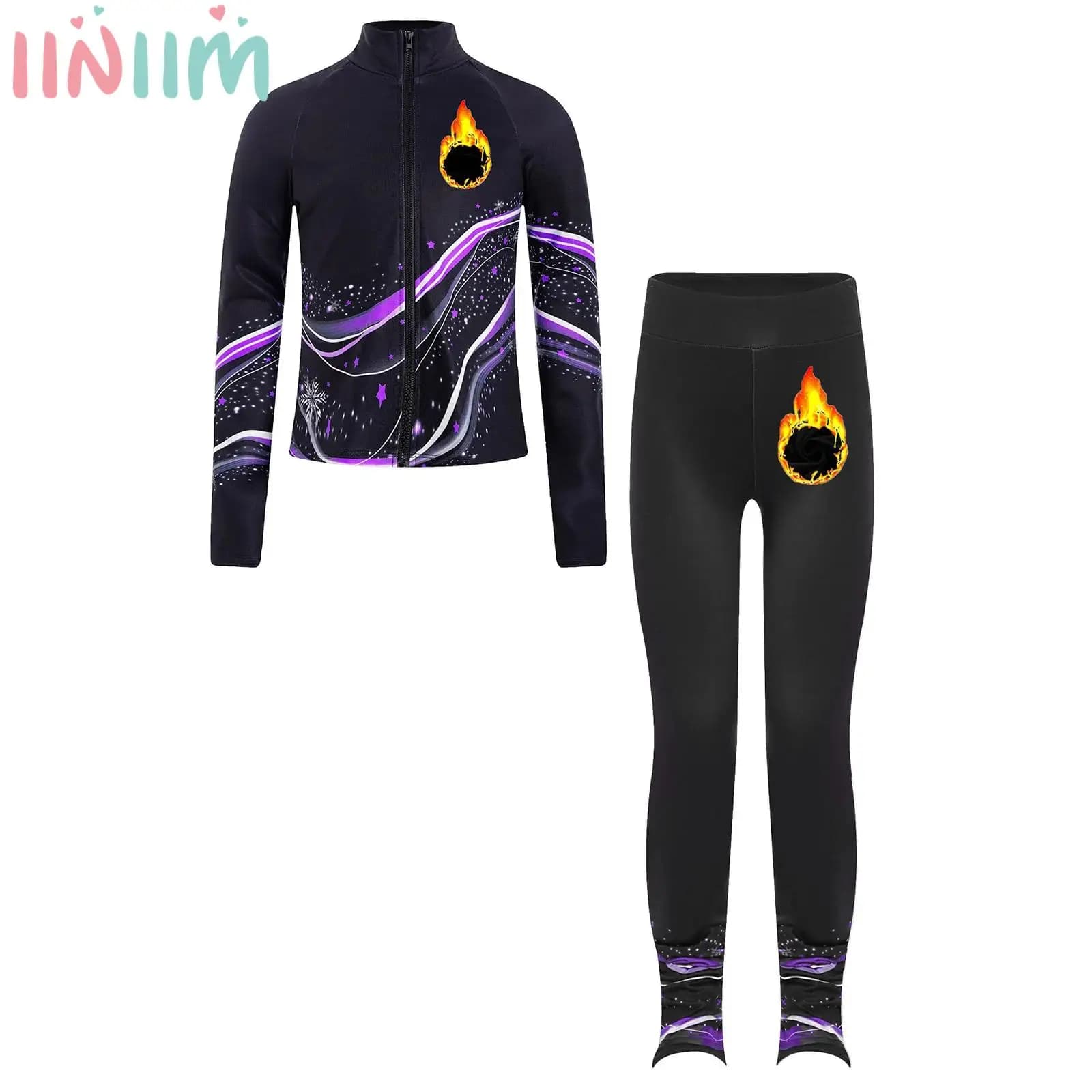 Tuta da pattinaggio di figura per bambina, pantaloni da allenamento per pattinaggio su ghiaccio e giacca, tuta traspirante per prestazioni atletiche