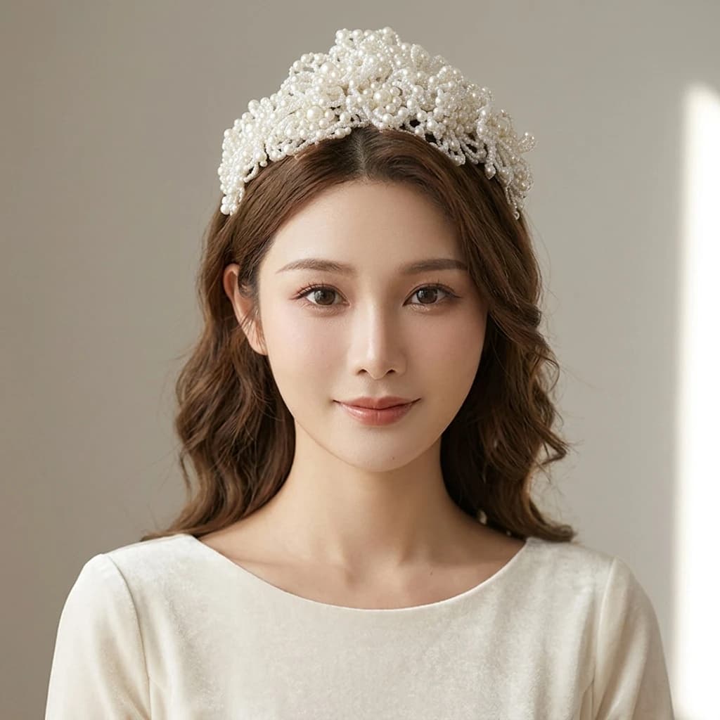 Corona di perle per matrimonio, accessori per abiti da sposa, live streaming e fotografia