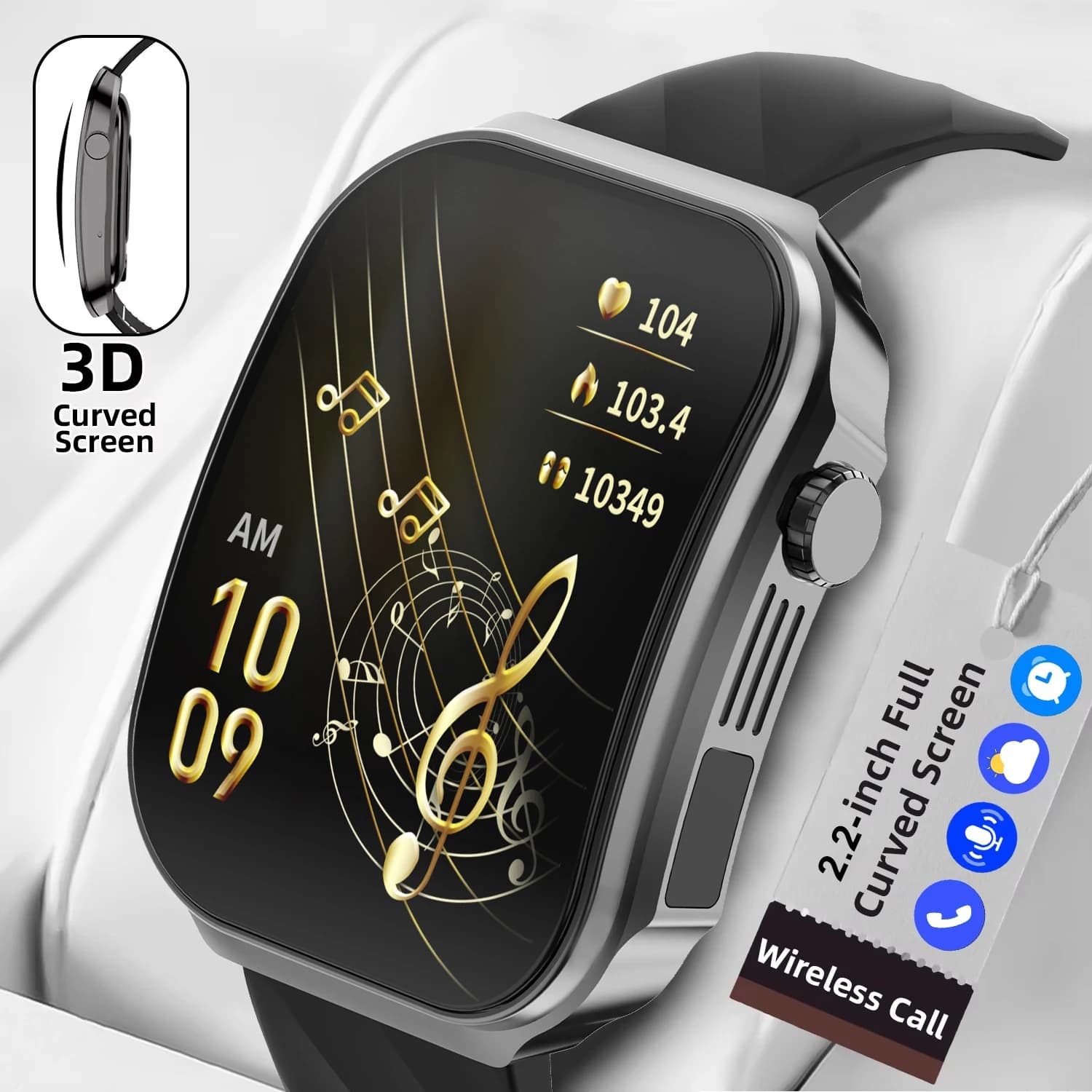 Nuovo Smartwatch con Schermo Curvo per Android iOS, Braccialetto Sportivo per la Salute, Monitoraggio Frequenza Cardiaca, Ossigeno nel Sangue, Sonno, Torcia, Orologio Intelligente