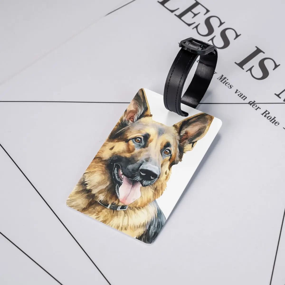 Etichette per bagagli con pastore tedesco ad acquerello, accessori per valigie, etichetta per bagaglio da viaggio, porta etichette per identificazione, nome, indirizzo