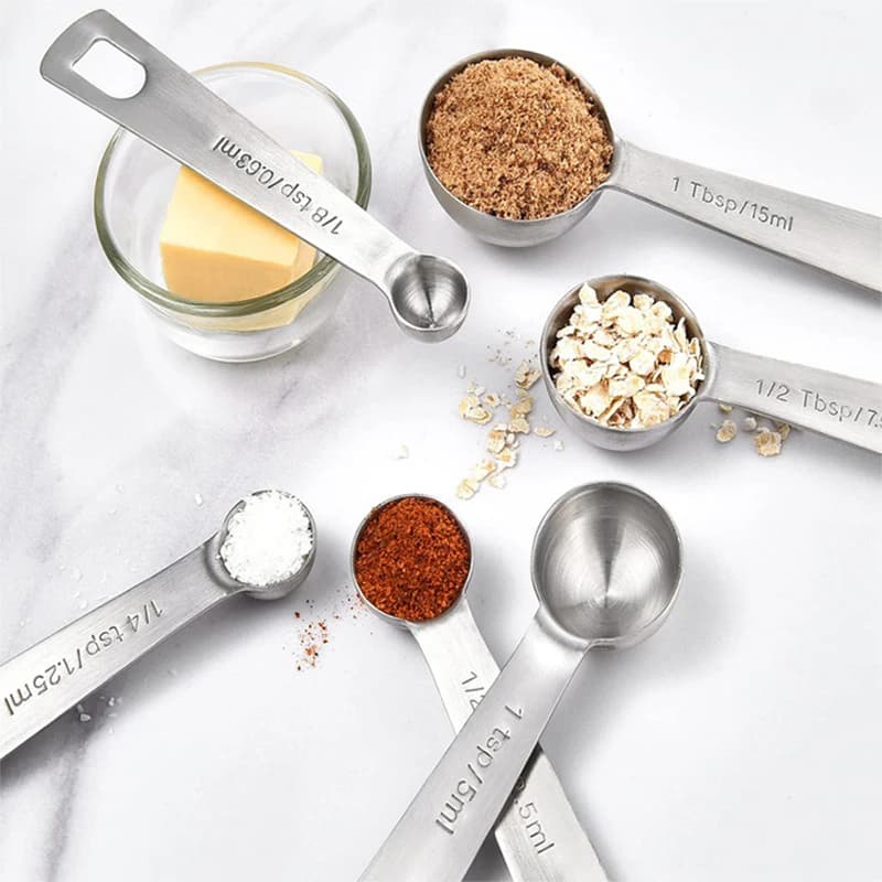 6pcs/set Stainless Steel Measuring Spoons Set Gram Dosing Spoon, Kitchen Meters Kit For Spice Coffee Powder Preparation Ls006