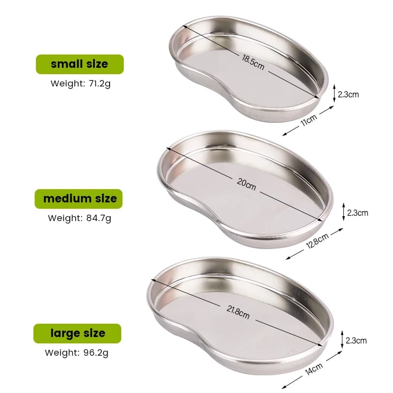 1PC Kidney Shaped Stainless Steel Sterilized Tray for Medical Dental Surgical Cosmetic Tattoo Tools - 3 Sizes Available