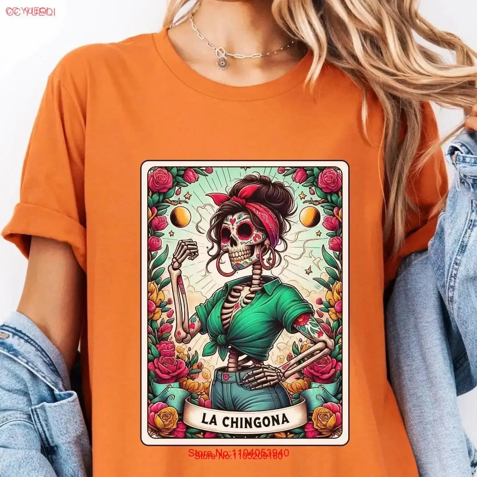 La Chingona Dia De Los Muertos T Shirt Halloween Zucchero Teschio Tarocchi Carta Messicana Feminista vintage Lavato Morbido