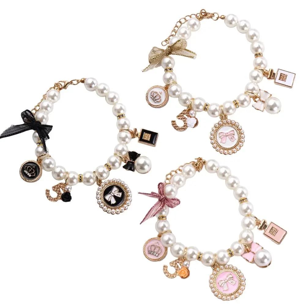 Collare di perle per animali domestici Collana con fiocco da principessa per cani Gioielli per gatti Collare carino Accessori per cuccioli Catena per cani Chihuahua Gioielli da sposa Roba