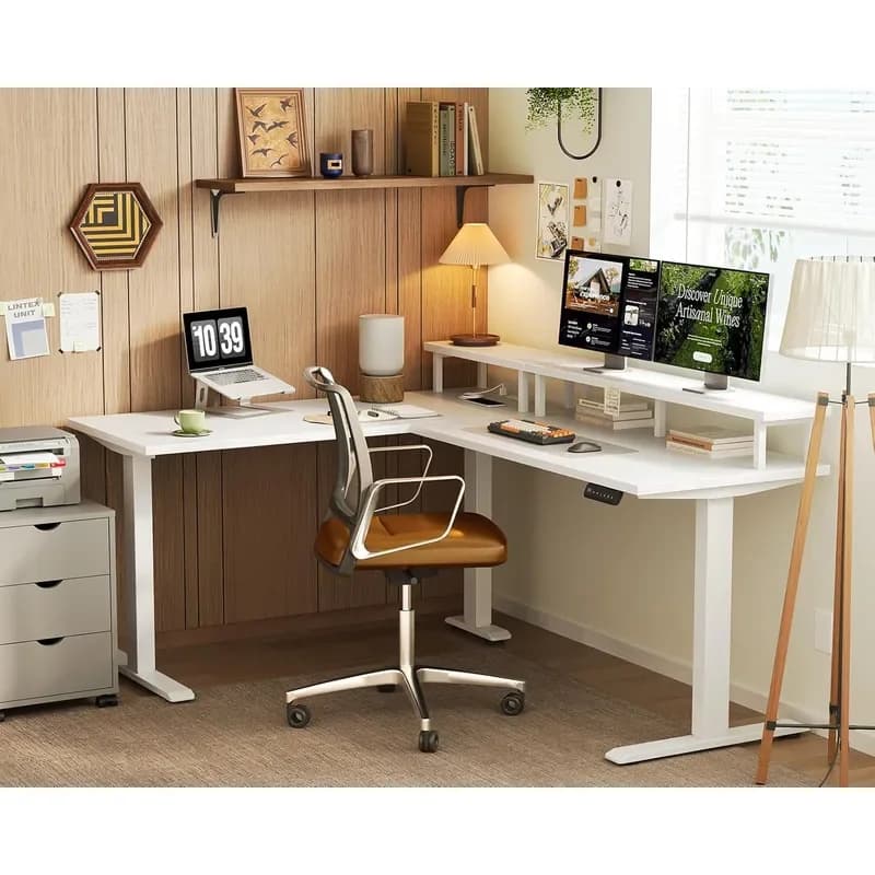 Scrivania Elettrica a L AODK da 59 Pollici, Regolabile in Altezza, con Supporto Monitor e Prese di Corrente, Scrivania Sit-Stand per Ufficio
