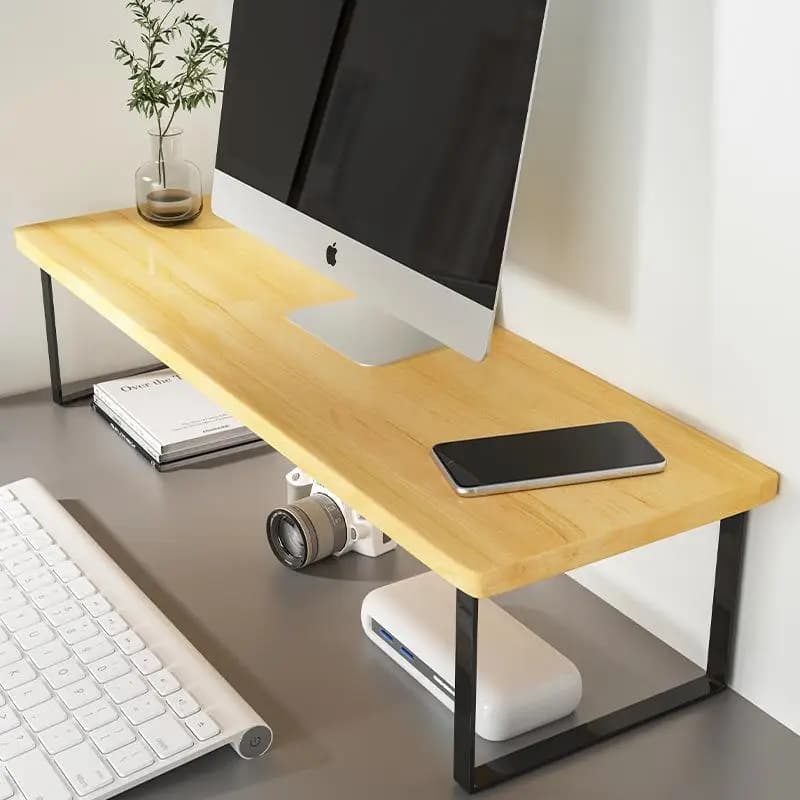 Supporto per Monitor da Scrivania, Base in Legno per Ufficio, Organizzatore con Ripiano per Casa e Ufficio