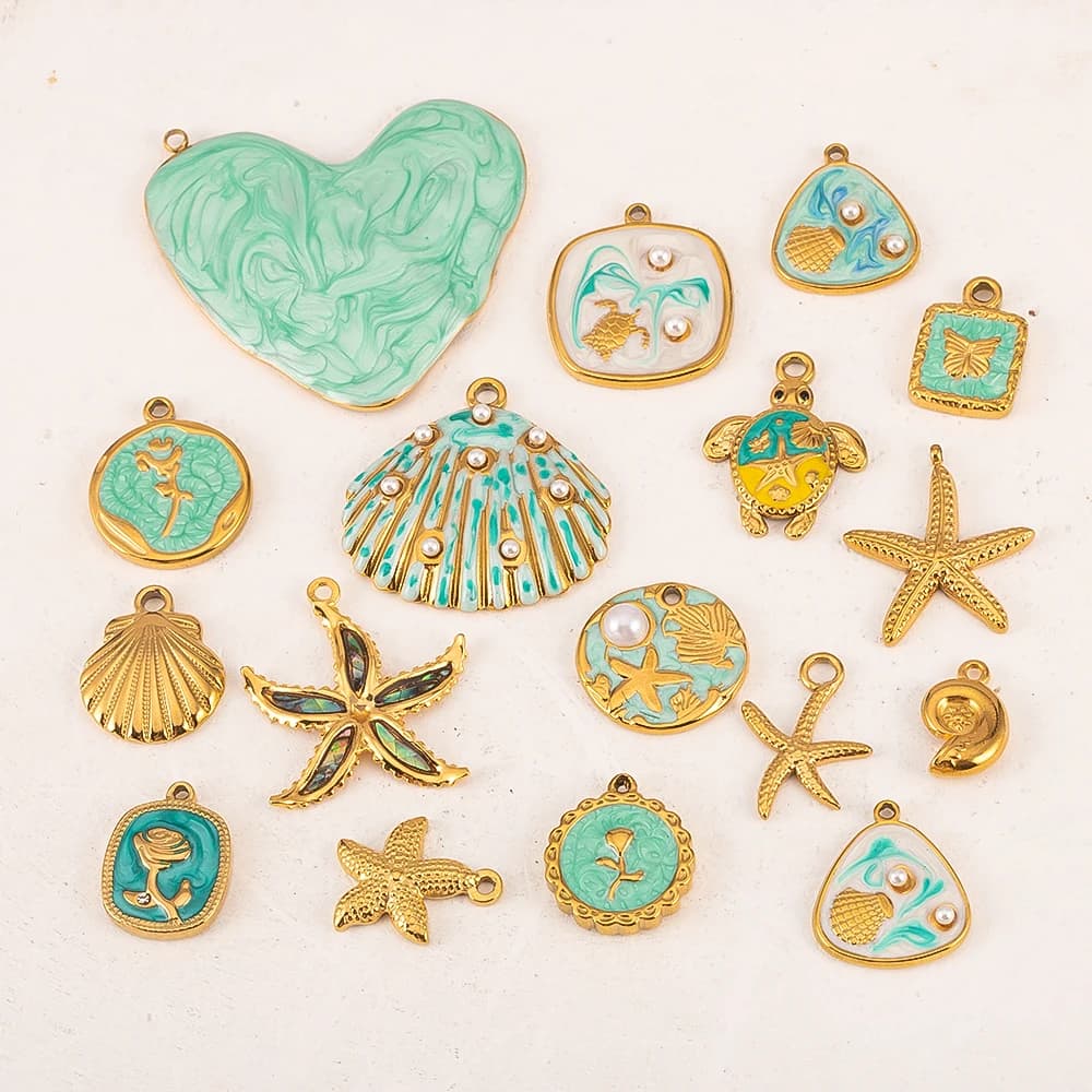 2 pezzi in acciaio inossidabile smalto azzurro cuore cavigliera fascino Boho placcato oro base pendente per orecchini fai da te collana creazione di gioielli