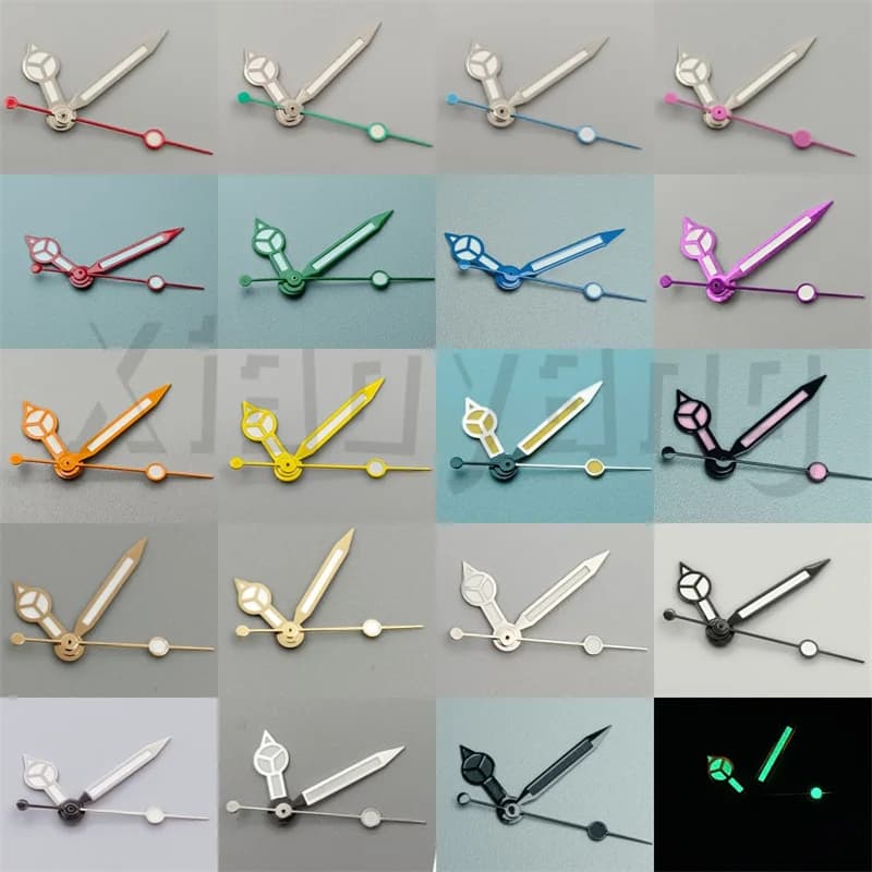 NH35 Set di lancette per orologi modificate argento oro rosa nero blu verde arancione giallo con verde luminoso per movimento NH35 nh36
