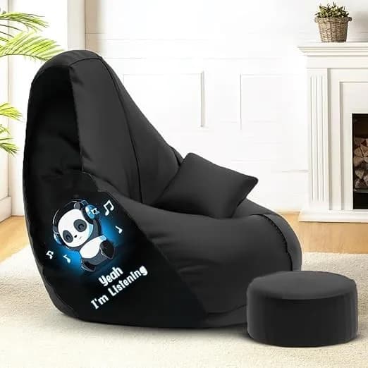 Poltrona Bean Bag con Poggiapiedi e Fodera per Cuscino in Ecopelle Senza Imbottitura XXXL