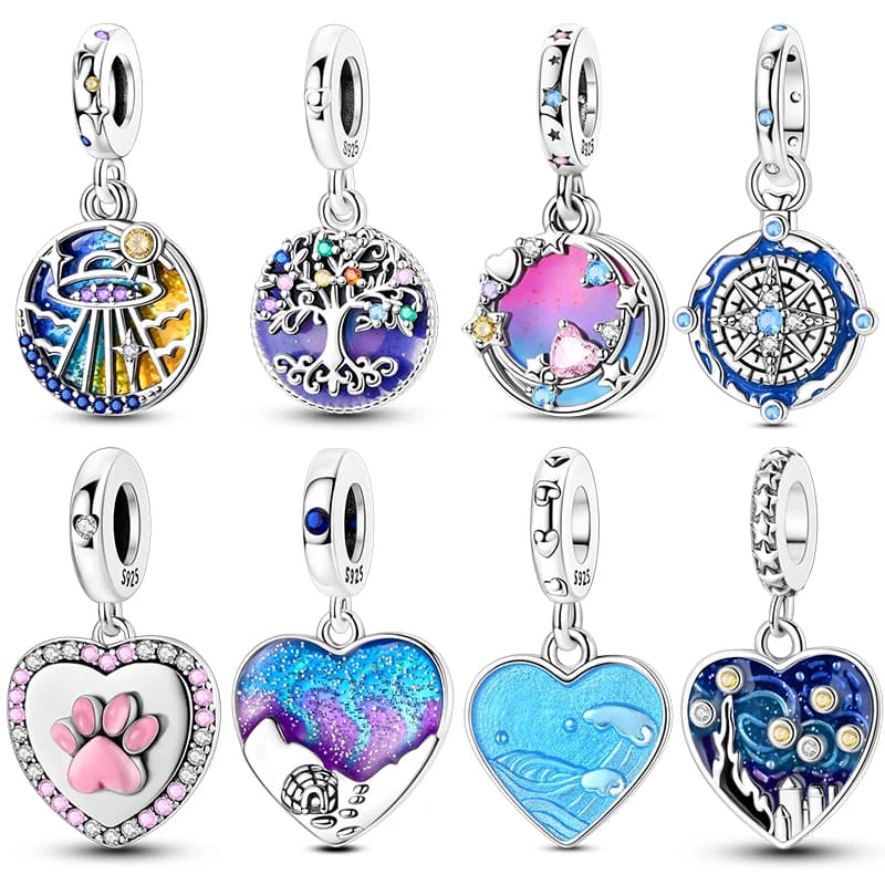 Nuovi ciondoli in argento sterling 925 con perline pendenti albero colorato della vita ciondoli con cielo stellato cosmico per bracciale da donna regalo gioielli fai da te