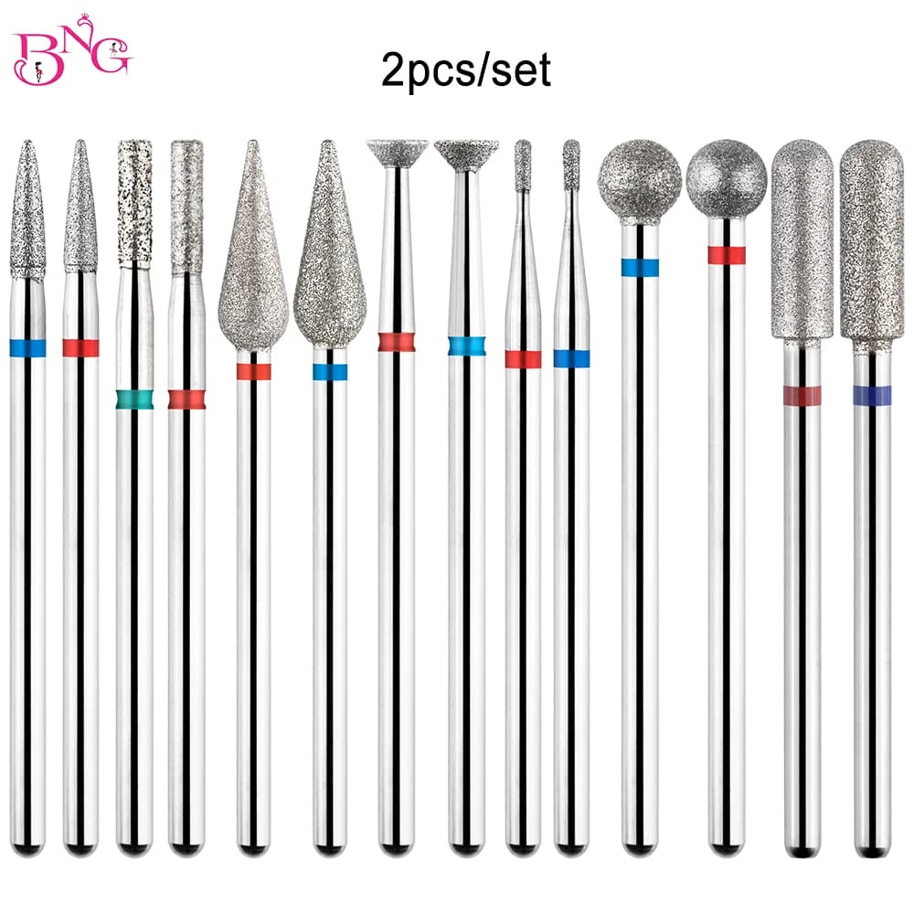 BNG 2 pezzi Set di punte per trapano per unghie Kit di punte per cuticole diamantate per trapano per unghie E-File Manicure Pedicure Strumenti di rimozione per gel acrilico