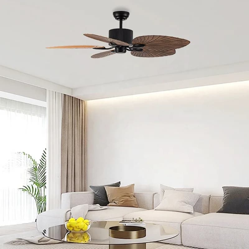 Ventilatori da soffitto elettrici DC brushless premium in stile tropicale con grandi pale a forma di foglia di banano, facili da installare per il soggiorno