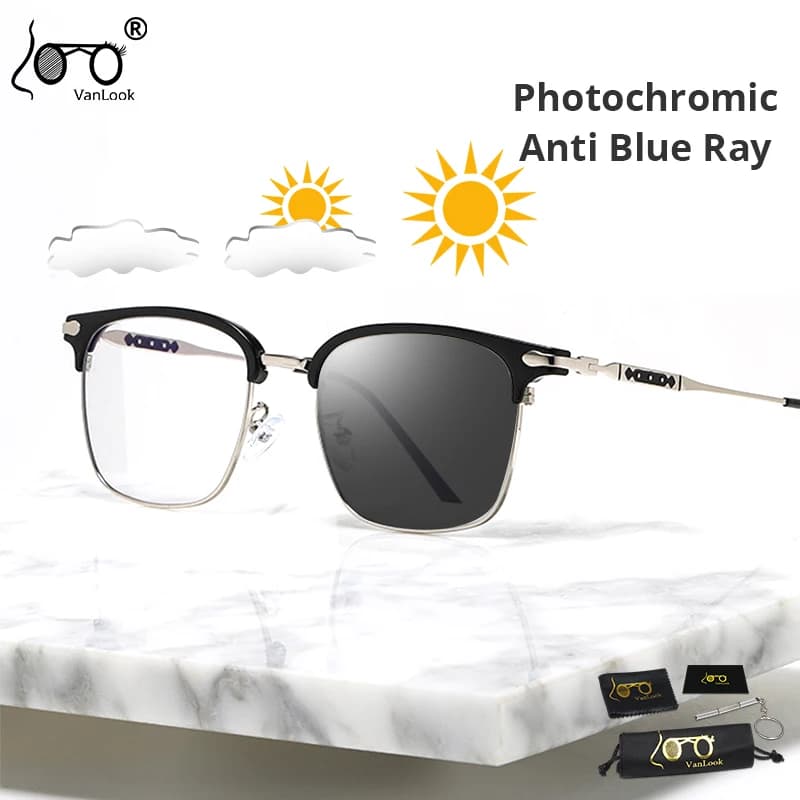 Occhiali da sole fotocromatici da uomo anti raggi blu occhiali da computer da donna quadrati TR90 montatura per occhiali in metallo lente protettiva camaleonte UV