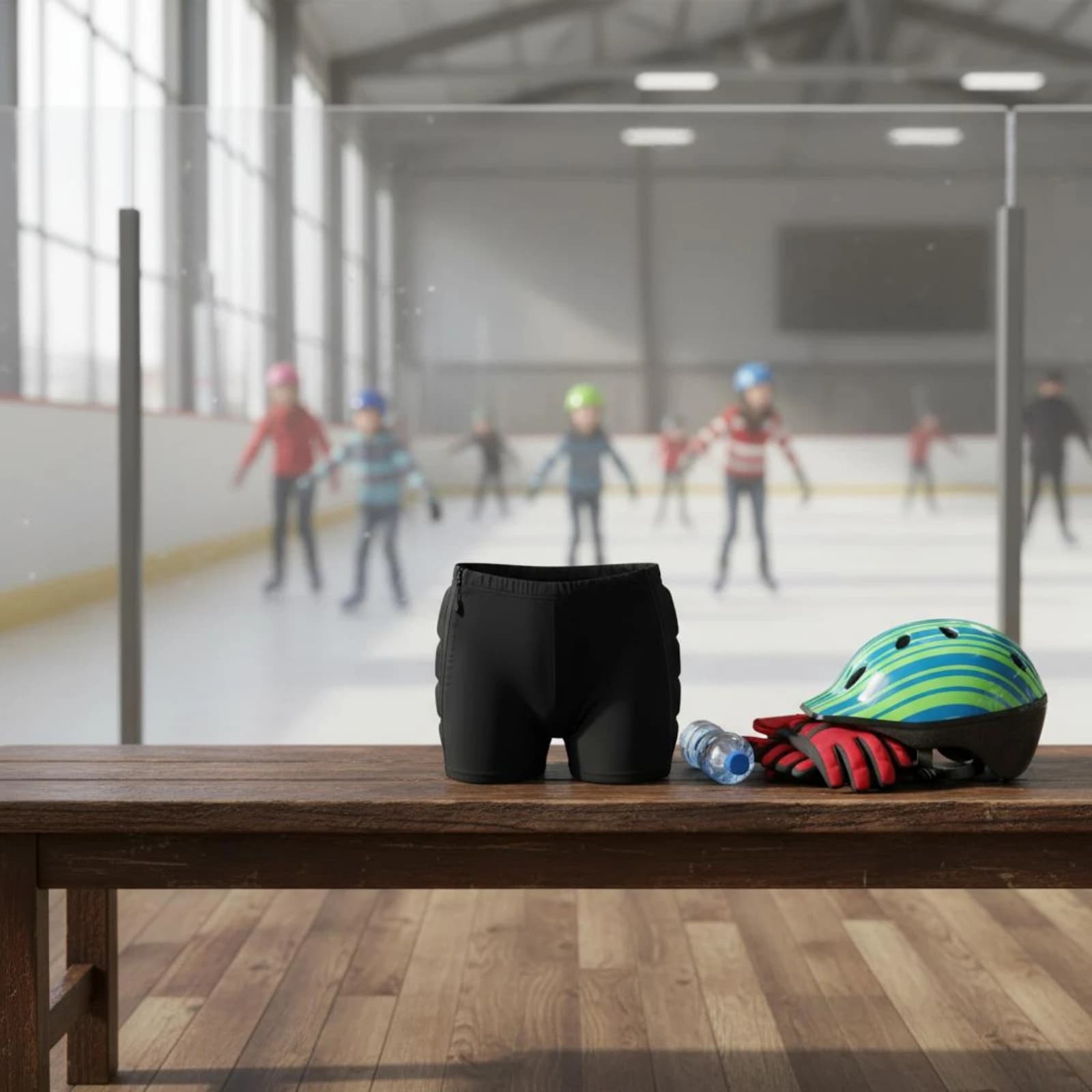 Padded Ice Skate Shorts Easy Side Zipper Safety Skating Shorts Washable Adjustable Waistband for Children
