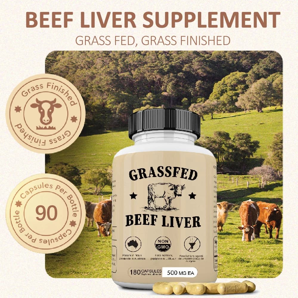 Cock liver capsules with Fed grass, natural iron, vitamin A, B12 for energy - Non GMO, lyophilized liver health supplement, 90 plugs