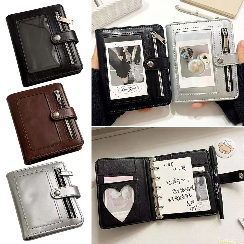 PU Leather Binder Notebook 5-Ring Loose-Leaf Detachable M5 Notebook with Photo Window Pocket Journal School Office