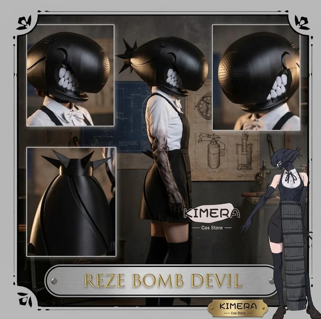 Saw Reze Helmet for Cosplay Punk, Masks with Bright Eyes, Cyber Denji Accessories, Handmade Scene Objects, Sexy