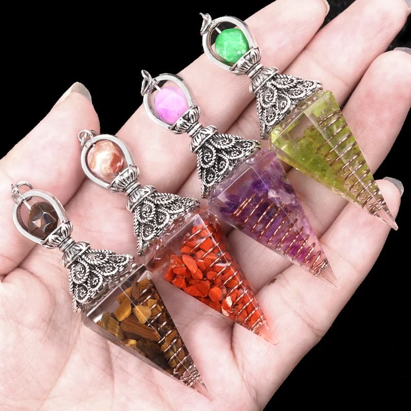 1PC Pietra Naturale Cristallo Reiki Pendolo Quarzo Rosa Ametiste Forma di Cono Esagonale Fascino per la Creazione di Gioielli 20*60mm