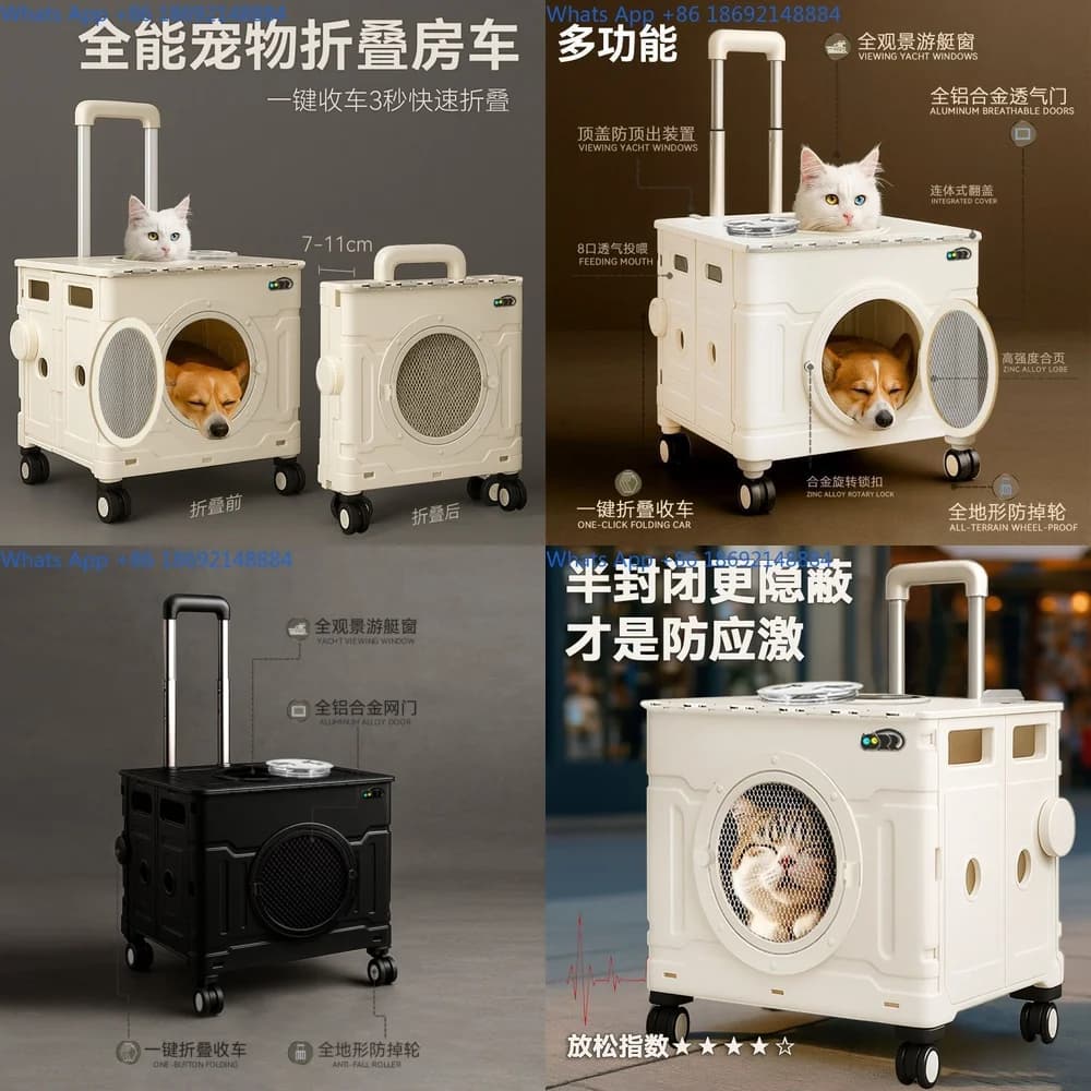Passeggino portatile pieghevole per animali domestici per gatti Borsa da viaggio Valigia Compagnia aerea