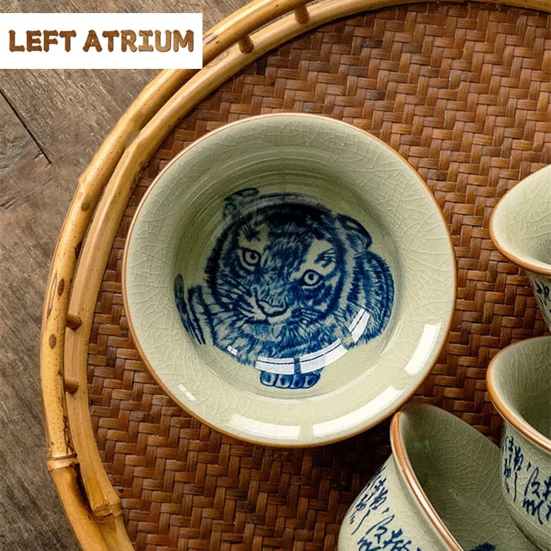 Hand Painted Tiger Cups Ceramic Opening Calligraphy Pottery Tea Cup Set Teaware Bowl For Tea Ceremony Coffee Mugs Teacup Zen
