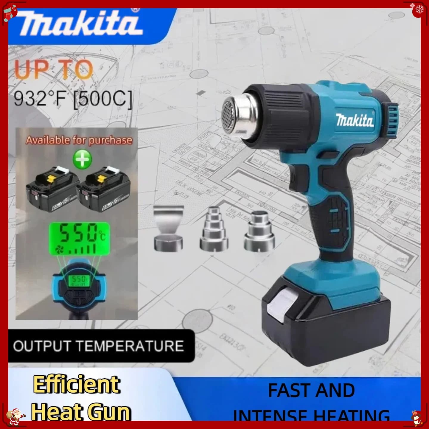 Makita 550 ° Pistola ad Aria Calda Portatile Senza Fili con Display LED, Controllo della Temperatura per Saldatura e Lavori Termici